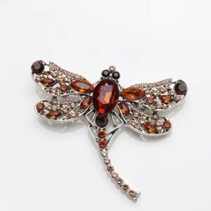 🆕️ 🤎AMBER & TOPAZ RHINESTONE DRAGONFLY BROOCH PIN🤎